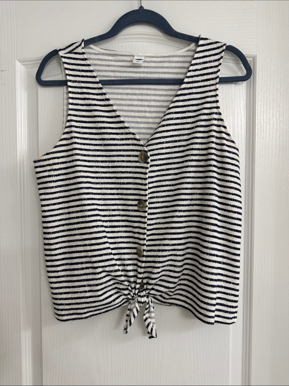 Old Navy Blue & White Striped Tie-Front Tank Top